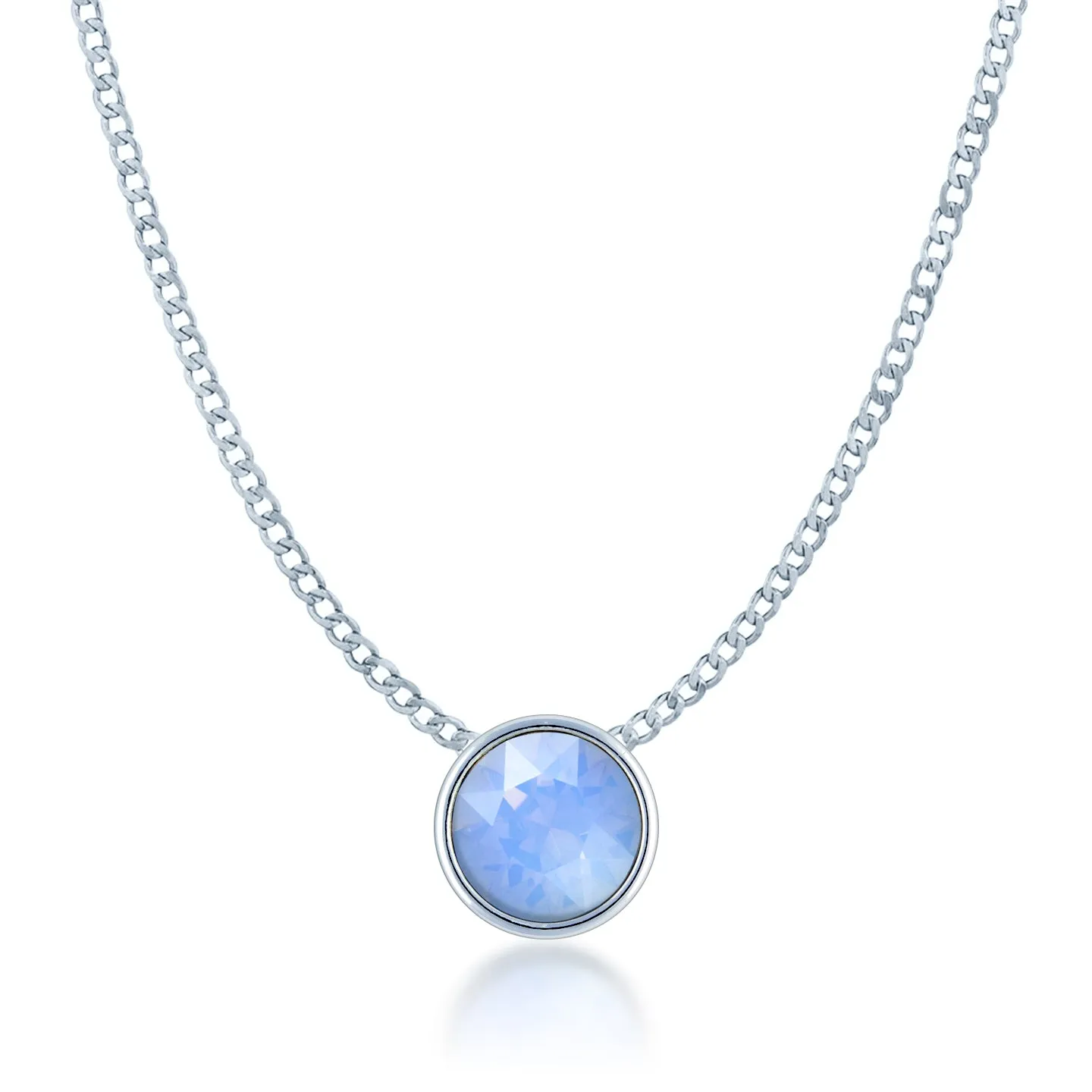 Harley Small Pendant Necklace with Air Blue Round Opals from Swarovski Silver Toned Rhodium Plated