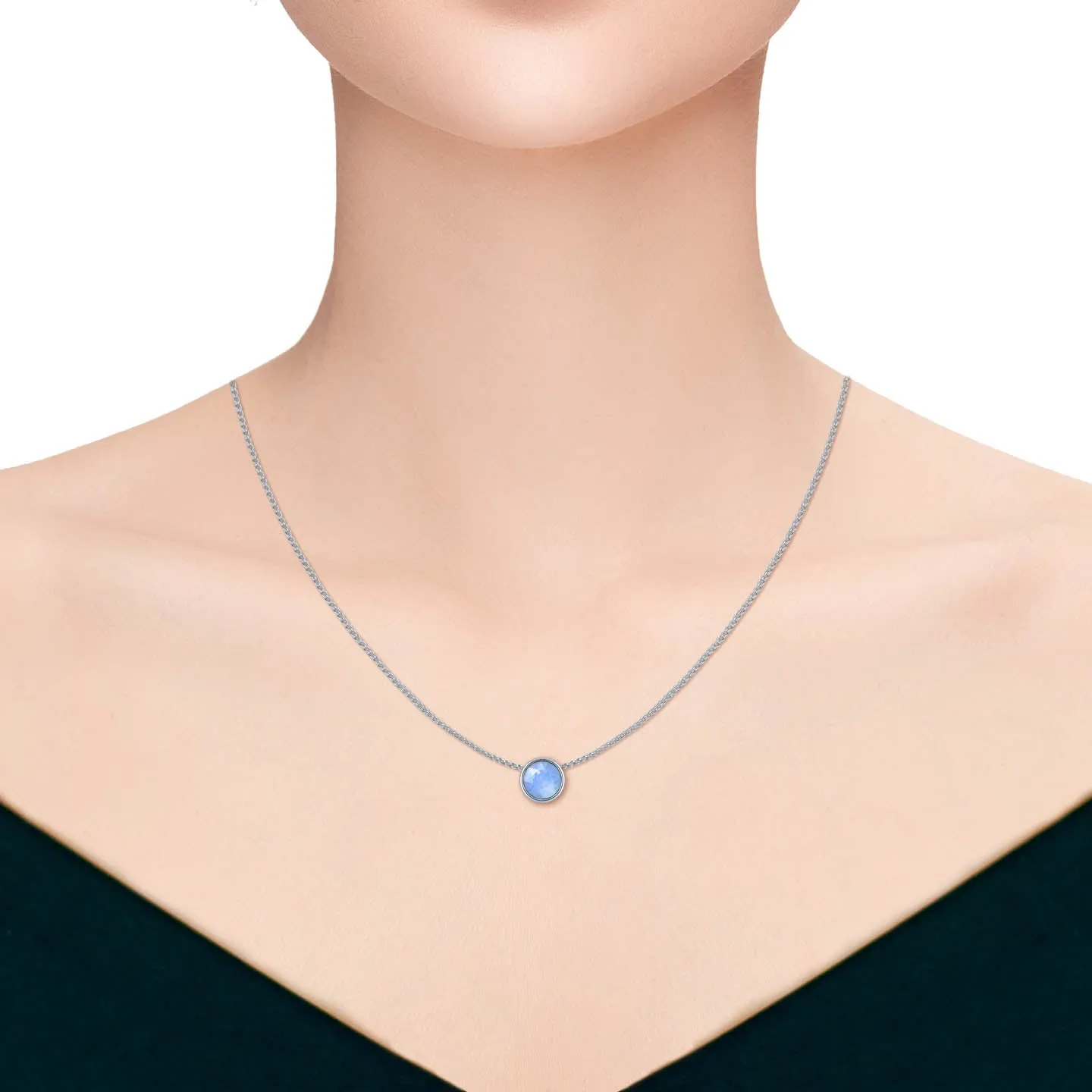 Harley Small Pendant Necklace with Air Blue Round Opals from Swarovski Silver Toned Rhodium Plated