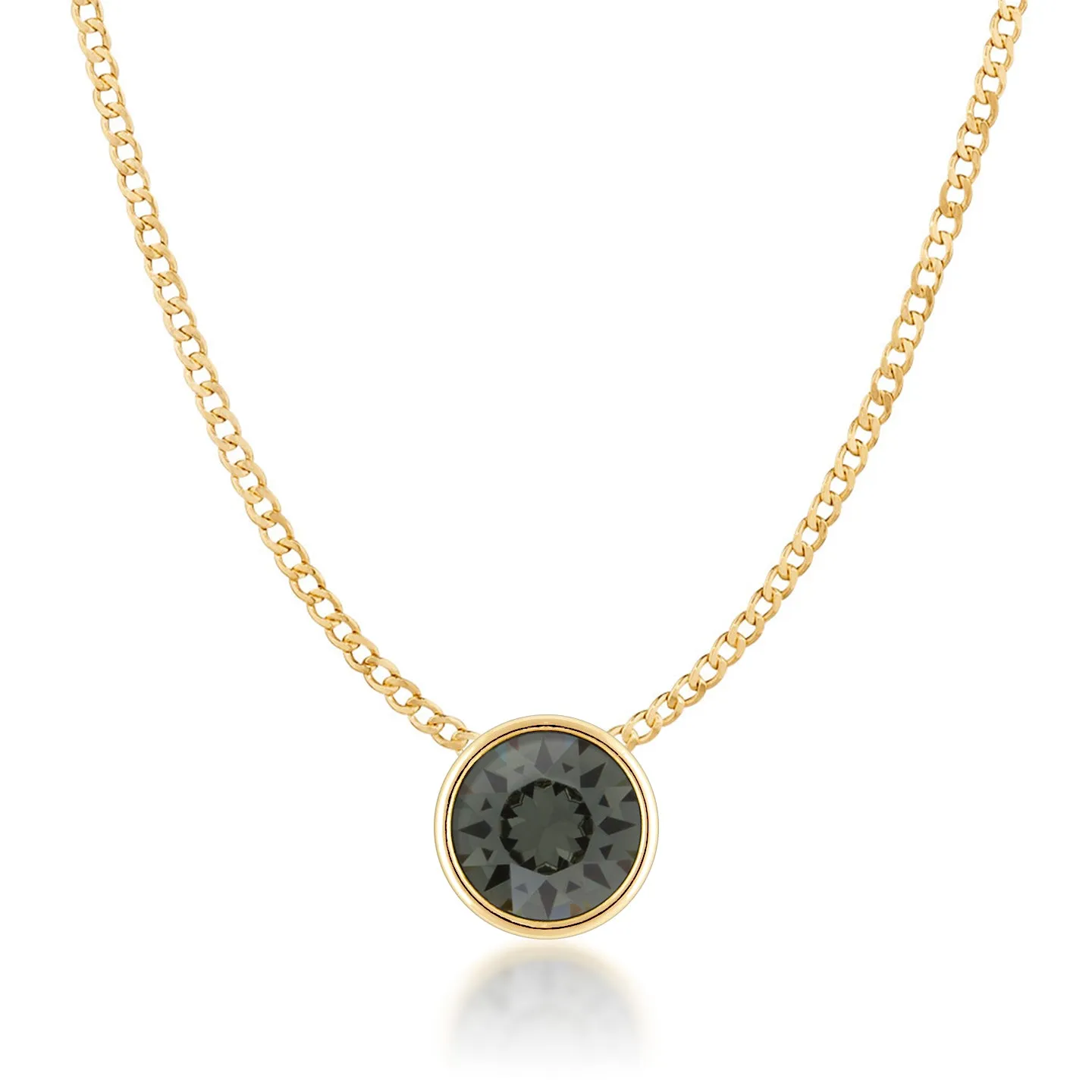 Harley Small Pendant Necklace with Black Diamond Round Crystals from Swarovski Gold Plated