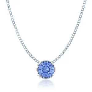 Harley Small Pendant Necklace with Blue Light Sapphire Round Crystals from Swarovski Silver Toned Rhodium Plated