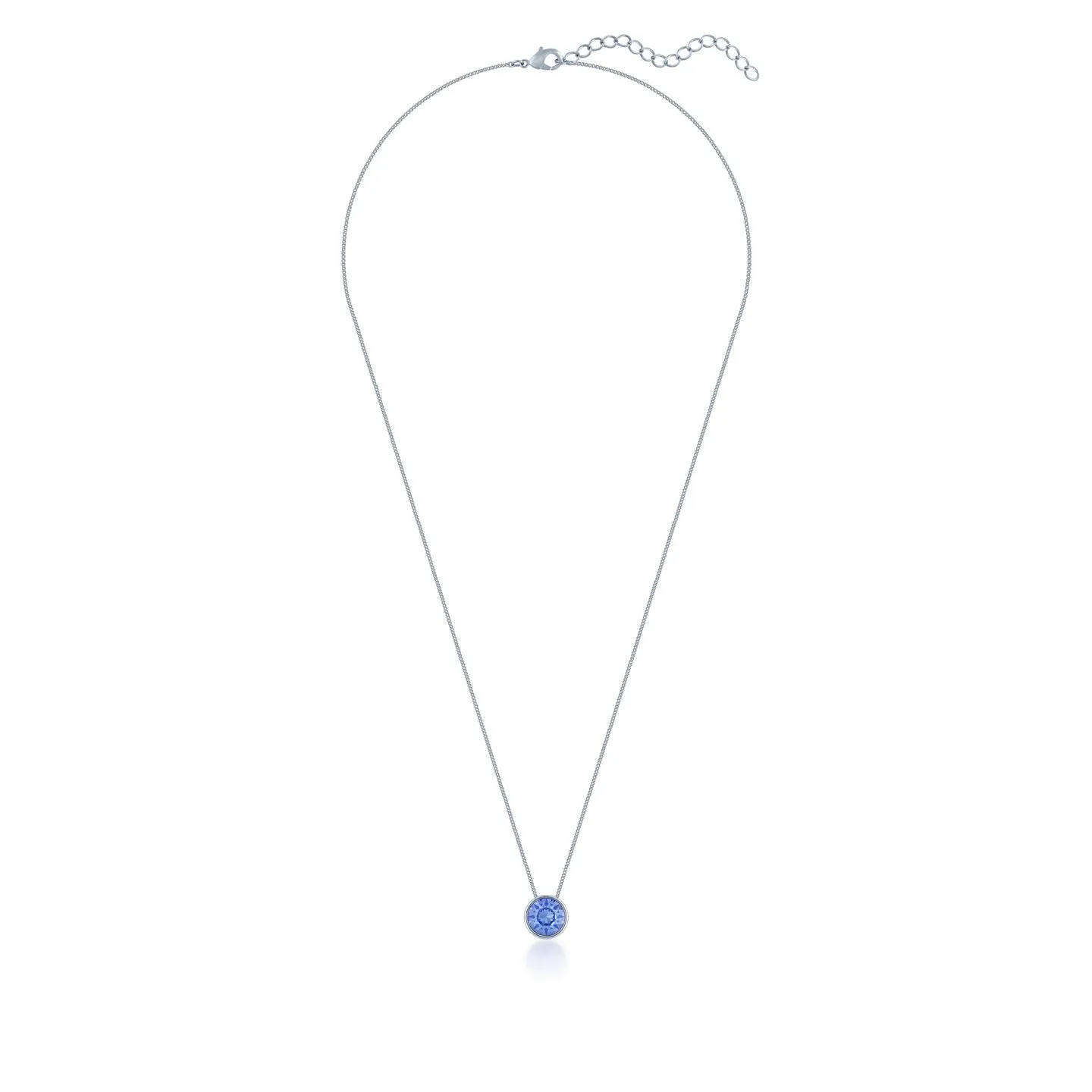 Harley Small Pendant Necklace with Blue Light Sapphire Round Crystals from Swarovski Silver Toned Rhodium Plated
