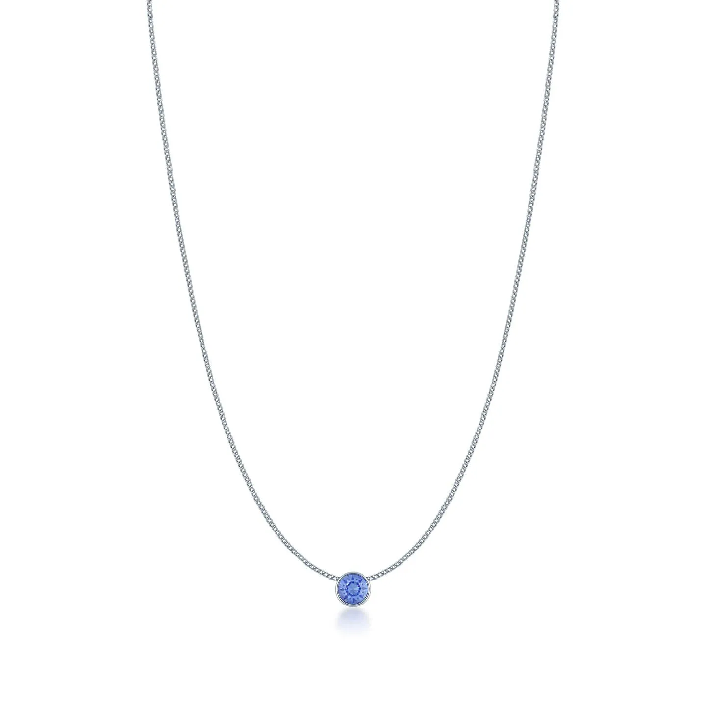 Harley Small Pendant Necklace with Blue Light Sapphire Round Crystals from Swarovski Silver Toned Rhodium Plated