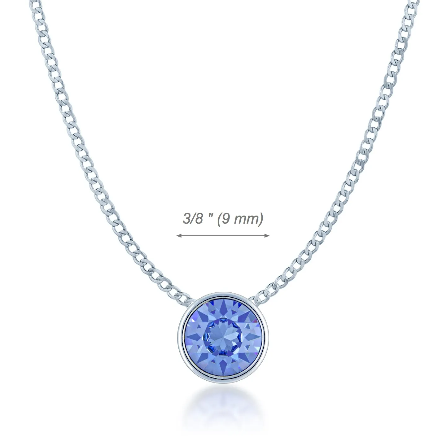 Harley Small Pendant Necklace with Blue Light Sapphire Round Crystals from Swarovski Silver Toned Rhodium Plated