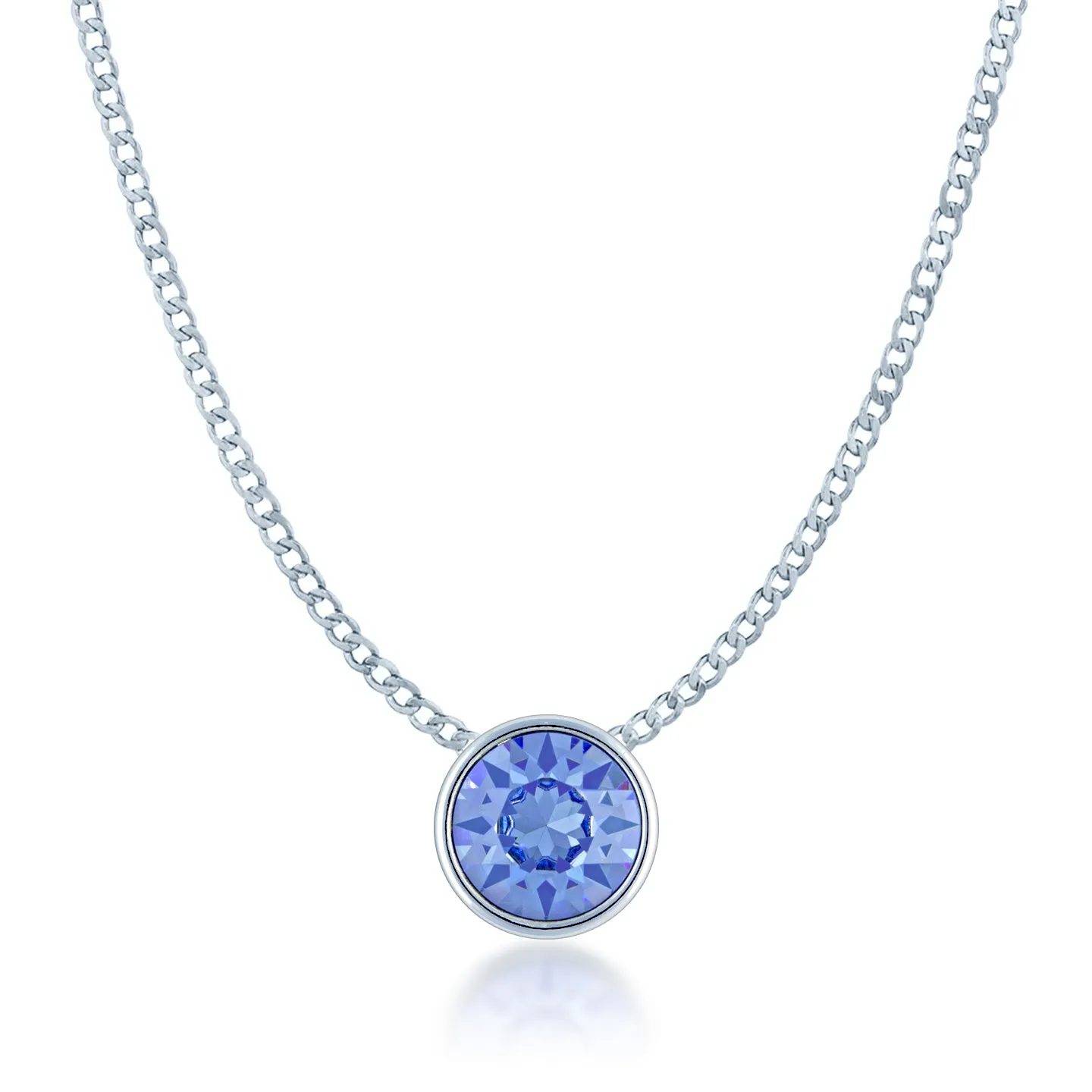Harley Small Pendant Necklace with Blue Light Sapphire Round Crystals from Swarovski Silver Toned Rhodium Plated