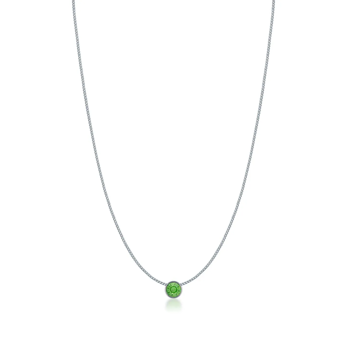 Harley Small Pendant Necklace with Green Peridot Round Crystals from Swarovski Silver Toned Rhodium Plated
