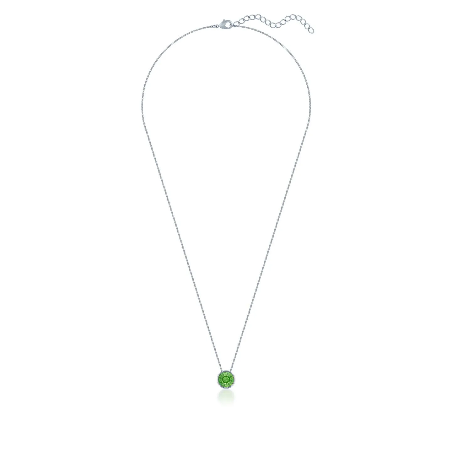 Harley Small Pendant Necklace with Green Peridot Round Crystals from Swarovski Silver Toned Rhodium Plated