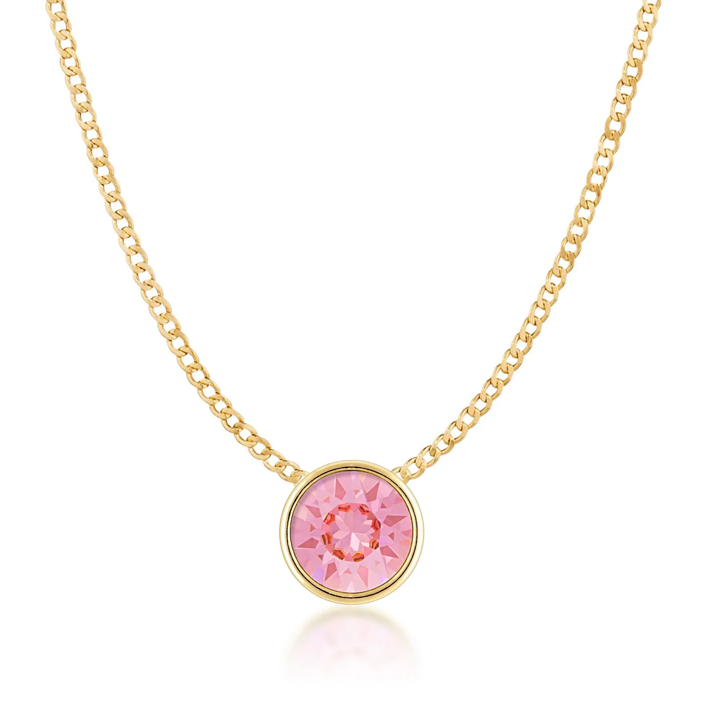 Harley Small Pendant Necklace with Pink Light Rose Round Crystals from Swarovski Gold Plated