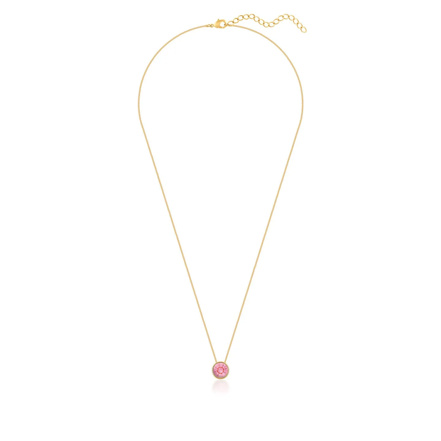 Harley Small Pendant Necklace with Pink Light Rose Round Crystals from Swarovski Gold Plated