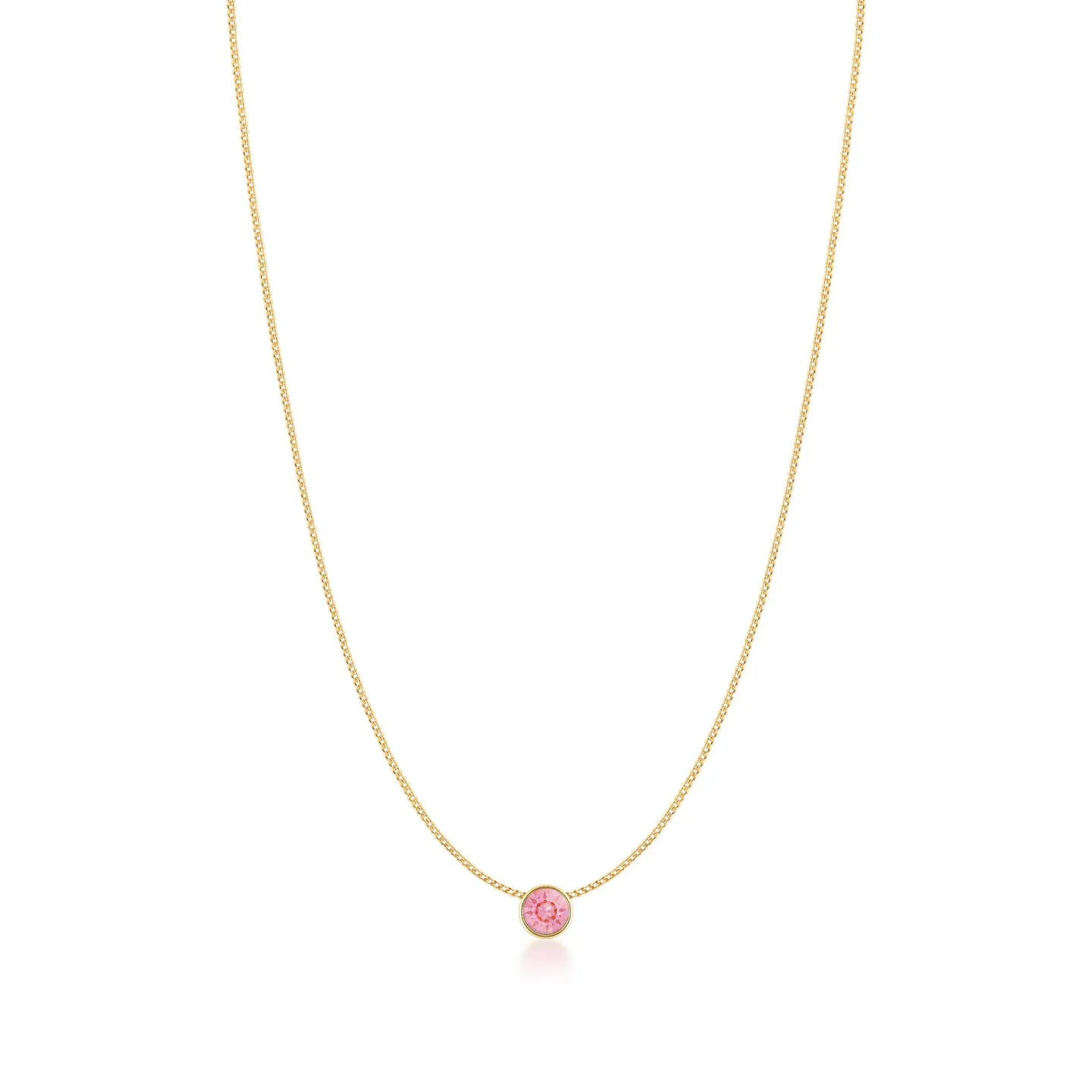 Harley Small Pendant Necklace with Pink Light Rose Round Crystals from Swarovski Gold Plated