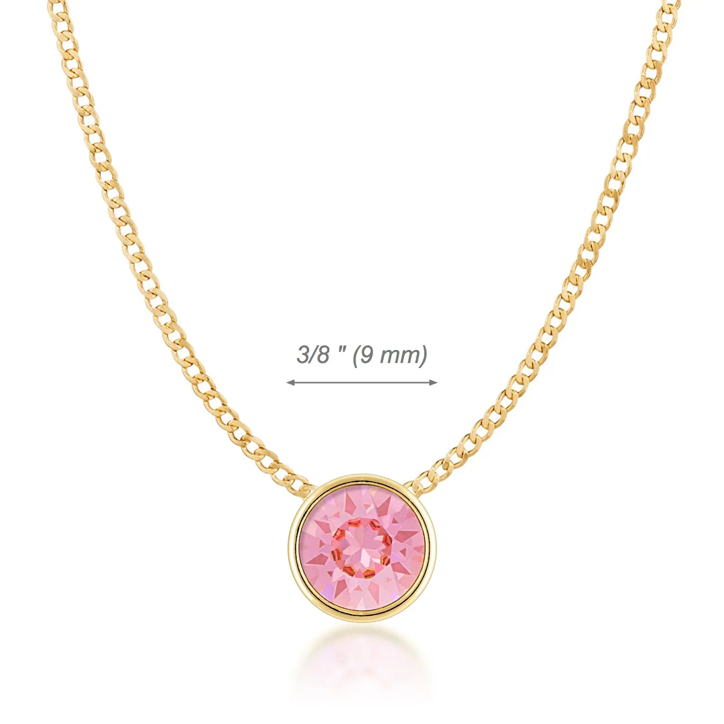 Harley Small Pendant Necklace with Pink Light Rose Round Crystals from Swarovski Gold Plated
