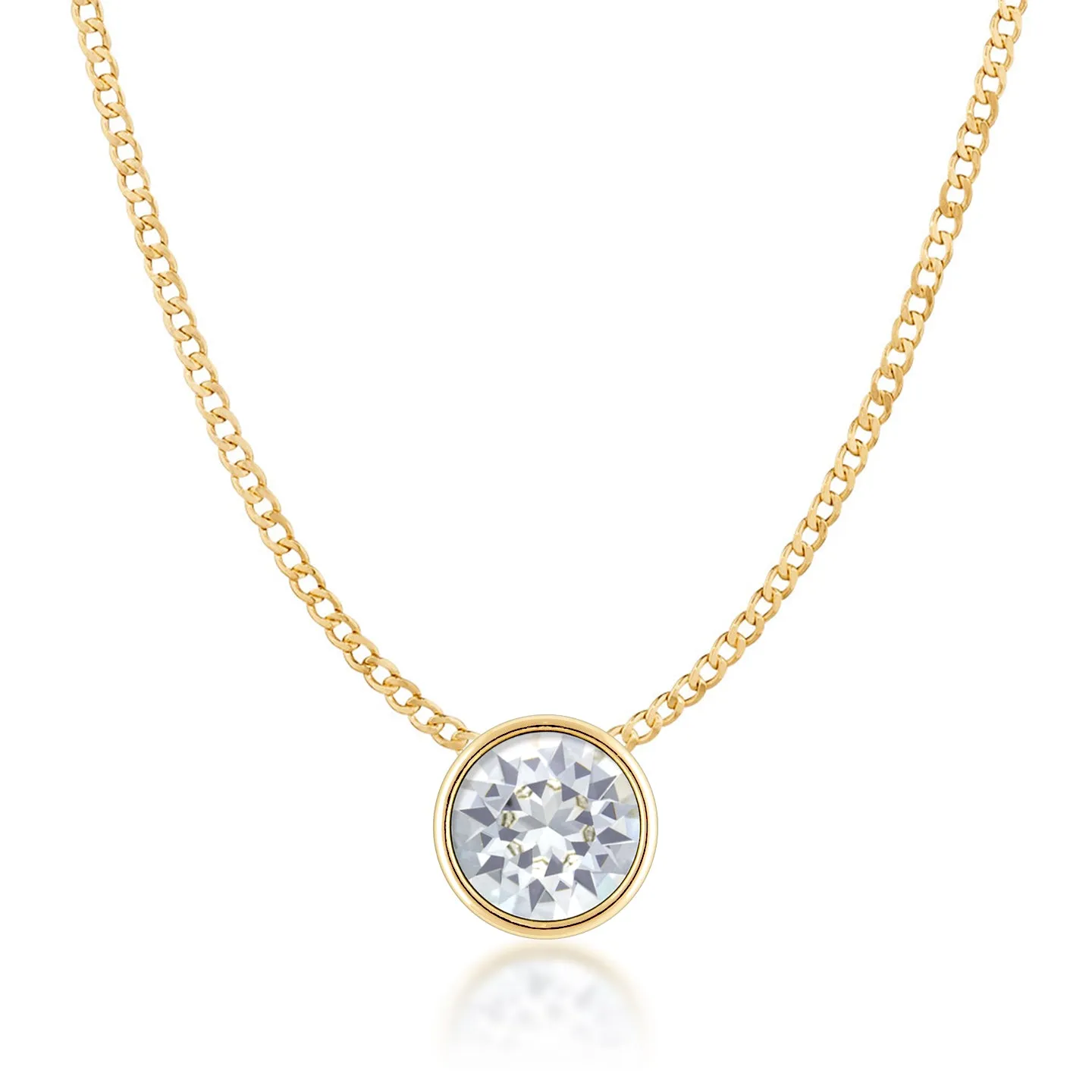 Harley Small Pendant Necklace with White Clear Round Crystals from Swarovski Gold Plated