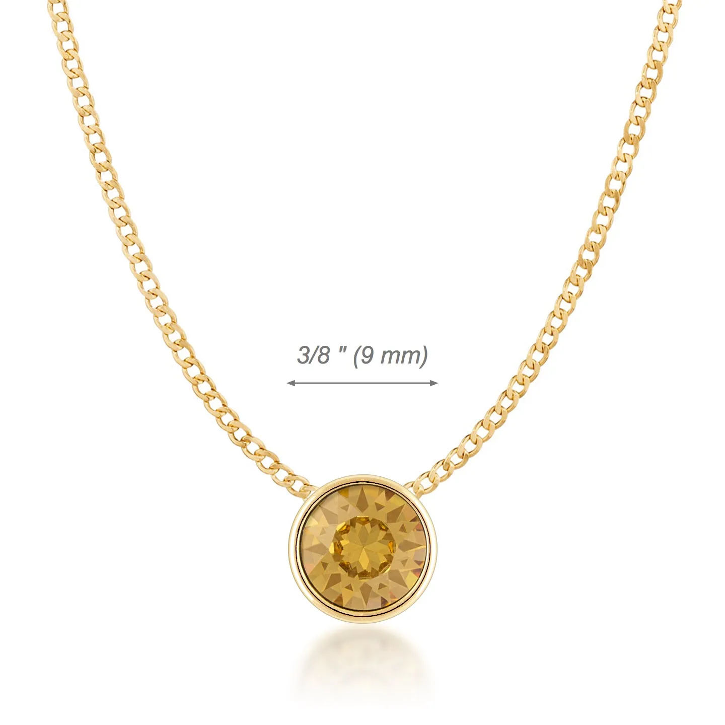 Harley Small Pendant Necklace with Yellow Brown Light Topaz Round Crystals from Swarovski Gold Plated