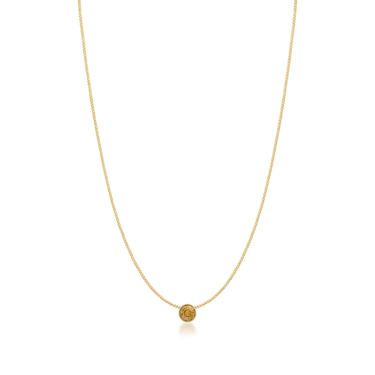 Harley Small Pendant Necklace with Yellow Brown Light Topaz Round Crystals from Swarovski Gold Plated