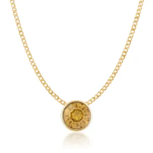 Harley Small Pendant Necklace with Yellow Brown Light Topaz Round Crystals from Swarovski Gold Plated