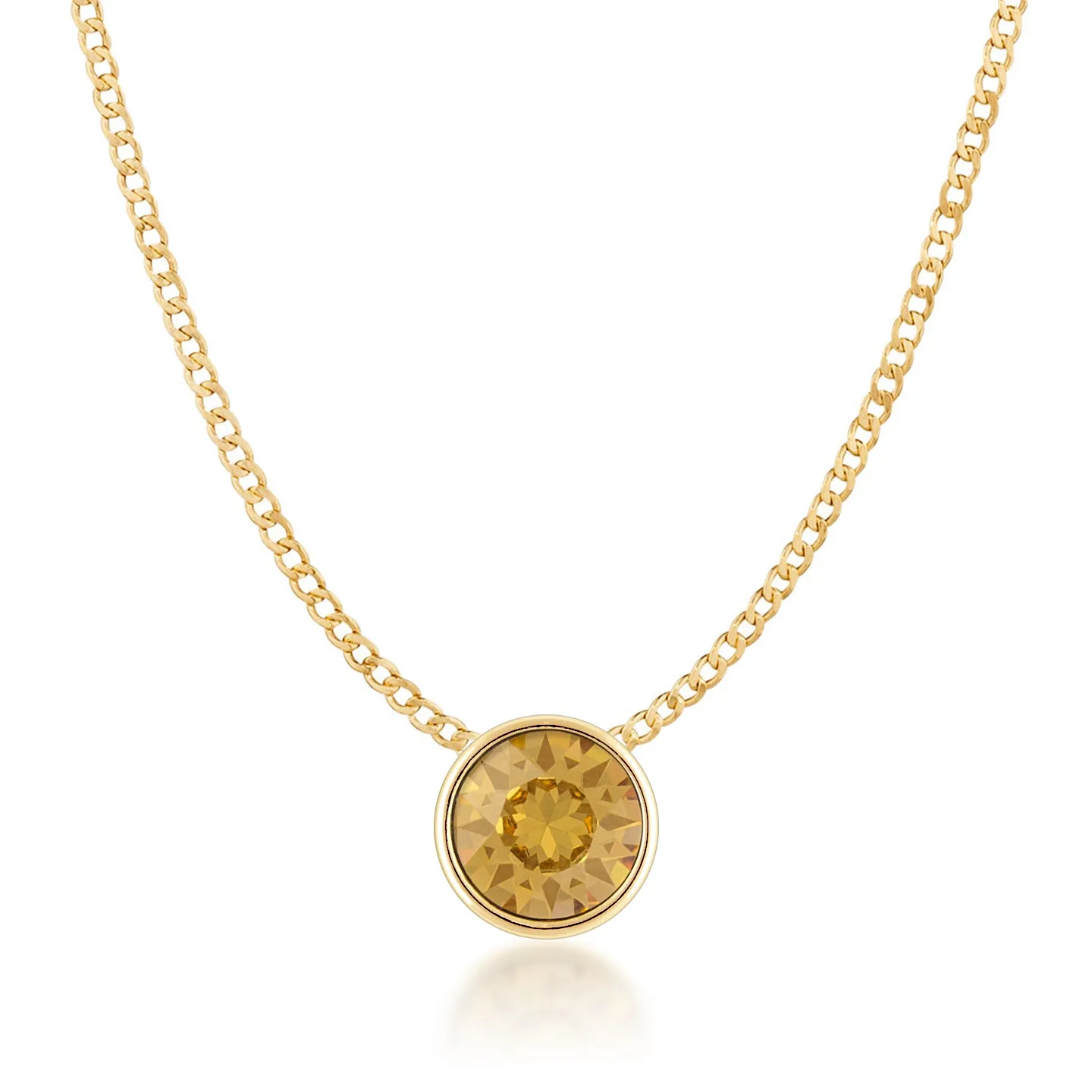 Harley Small Pendant Necklace with Yellow Brown Light Topaz Round Crystals from Swarovski Gold Plated