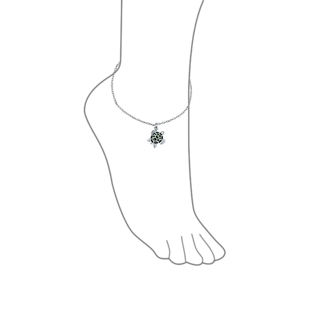 Hawaii Nautical Charm Sea Green Turtle Anklet Ankle Bracelet Silver 9-10 Inch