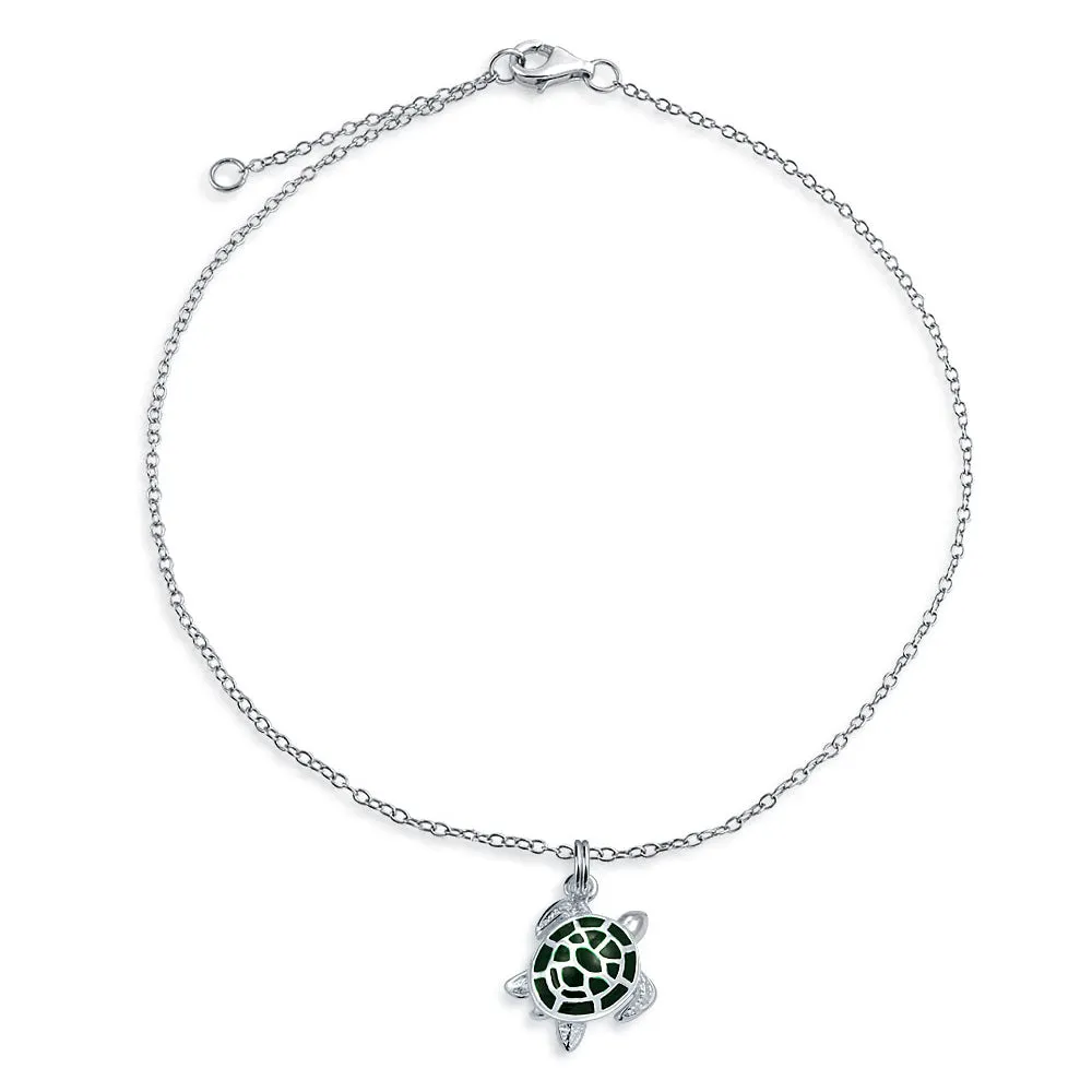 Hawaii Nautical Charm Sea Green Turtle Anklet Ankle Bracelet Silver 9-10 Inch