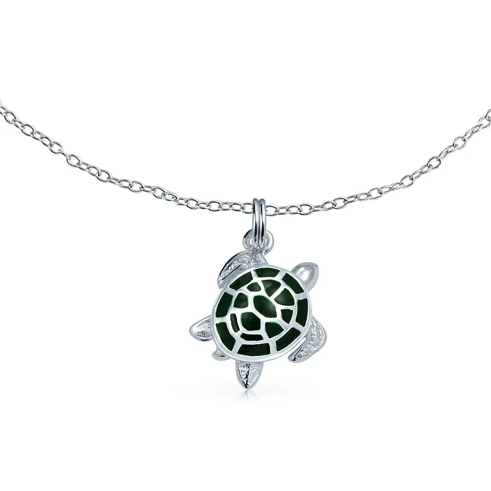Hawaii Nautical Charm Sea Green Turtle Anklet Ankle Bracelet Silver 9-10 Inch