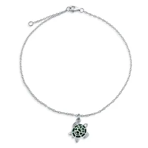 Hawaii Nautical Charm Sea Green Turtle Anklet Ankle Bracelet Silver 9-10 Inch
