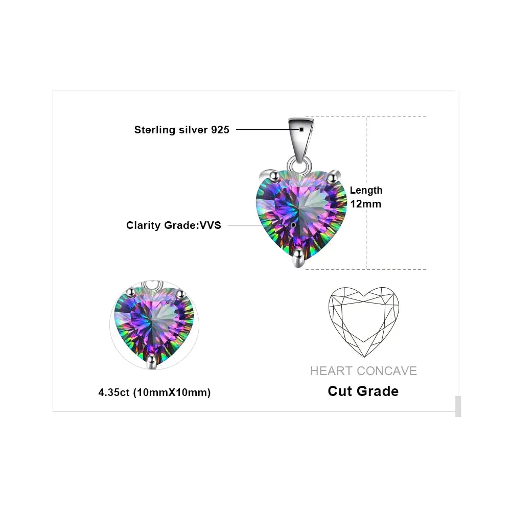 Heart Natural Rainbow Fire Mystic Quartz 925 Sterling Silver Pendant Necklace for Women Gemstone Choker No Chain
