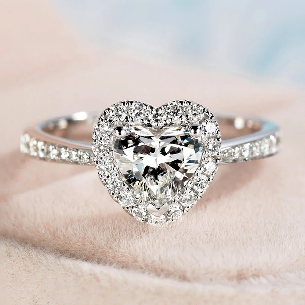 Heart Shape GIA Diamond Halo Engagement Ring