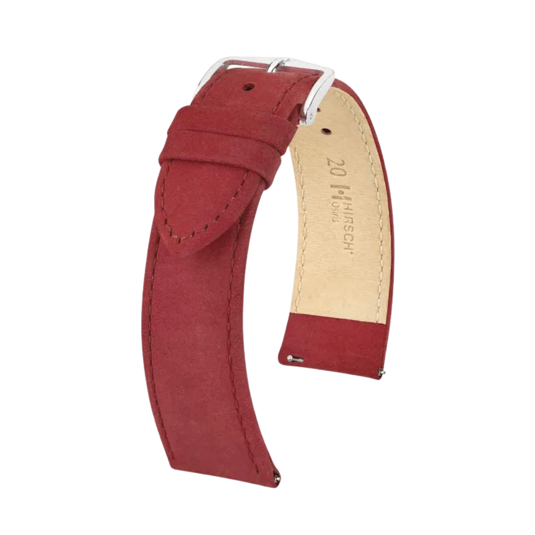 Hirsch Osiris Burgundy Silver Buckle Watch Band