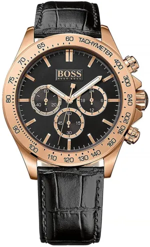 Hugo Boss Ikon Rose Gold Black Leather Mens Watch 1513179