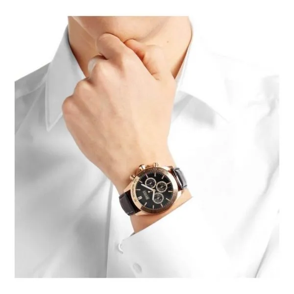 Hugo Boss Ikon Rose Gold Black Leather Mens Watch 1513179