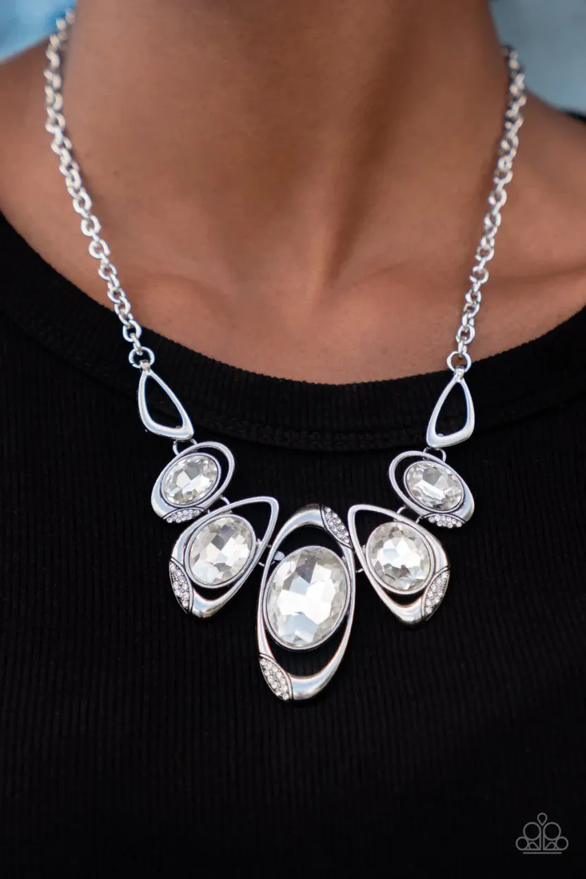 Hypnotic Twinkle - White - Oversized Gem Statement Paparazzi Short Necklace - April 2022 Life of the Party Exclusive