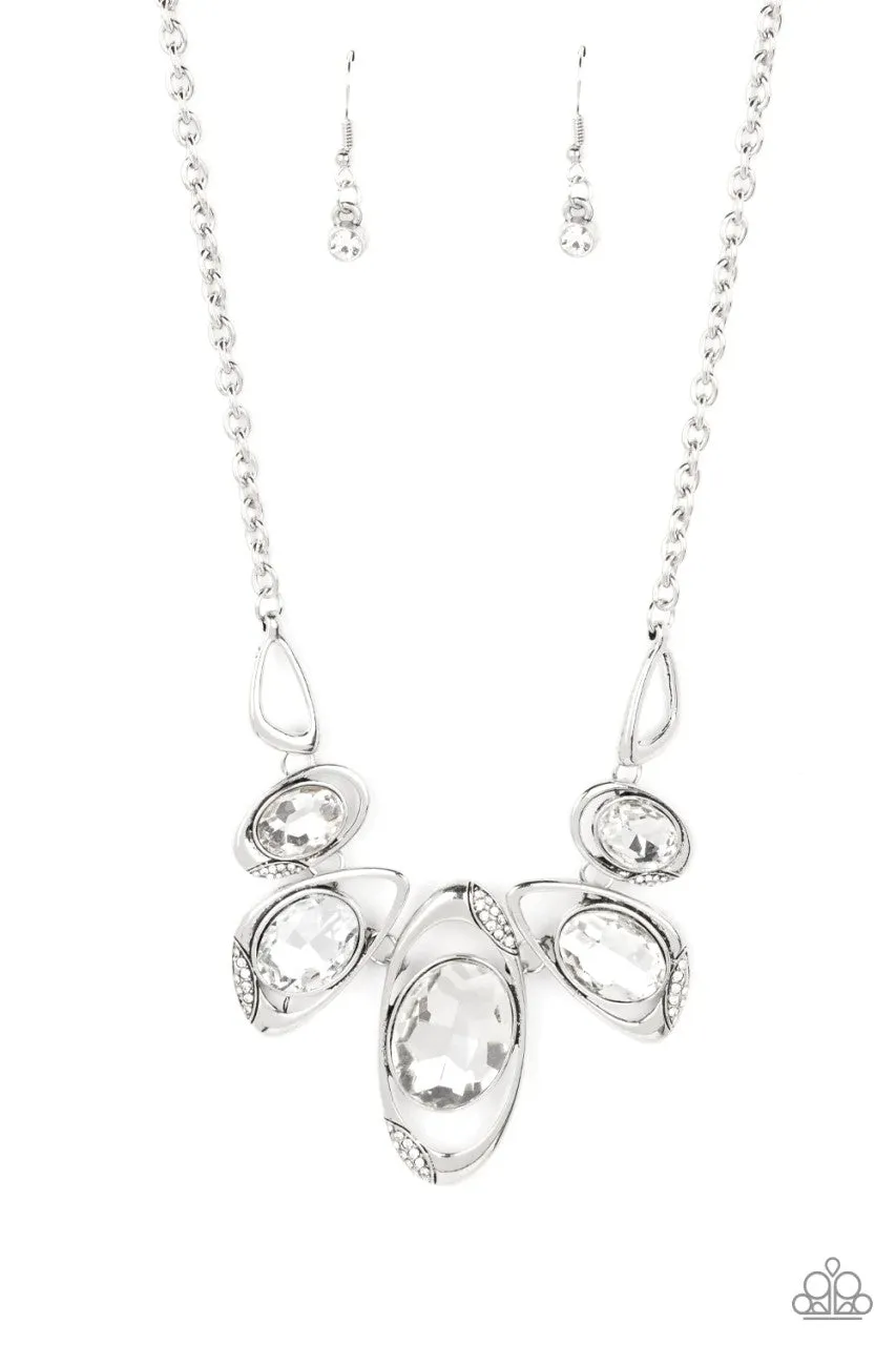 Hypnotic Twinkle - White - Oversized Gem Statement Paparazzi Short Necklace - April 2022 Life of the Party Exclusive