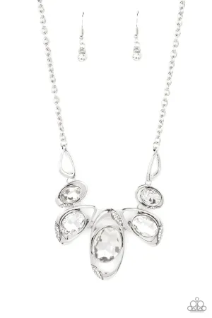 Hypnotic Twinkle - White - Oversized Gem Statement Paparazzi Short Necklace - April 2022 Life of the Party Exclusive