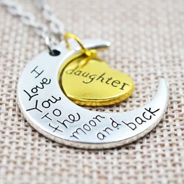 I Love You To The Moon And Back Two Tone Family Necklace