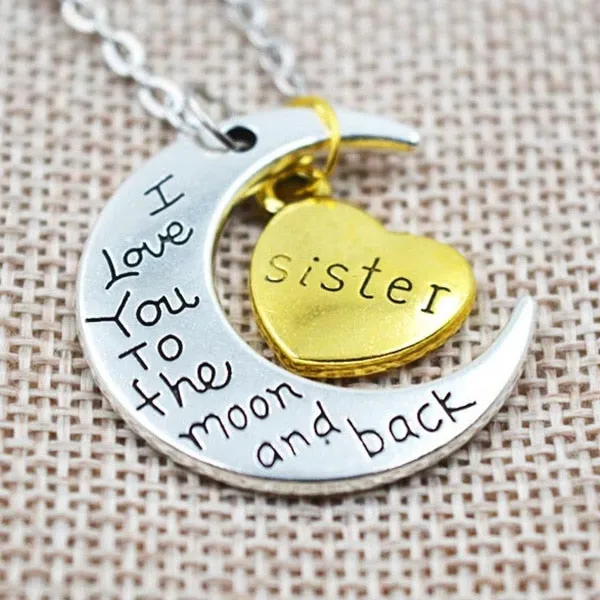 I Love You To The Moon And Back Two Tone Family Necklace