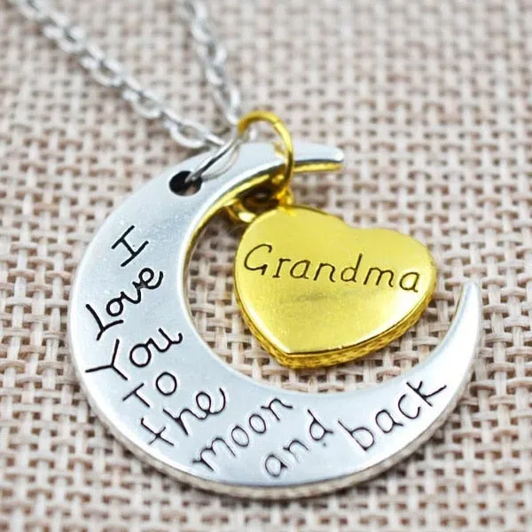 I Love You To The Moon And Back Two Tone Family Necklace