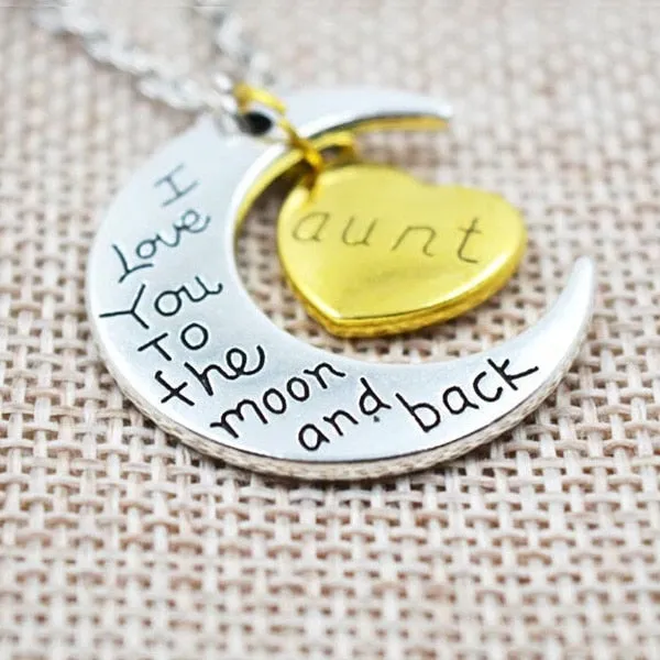 I Love You To The Moon And Back Two Tone Family Necklace