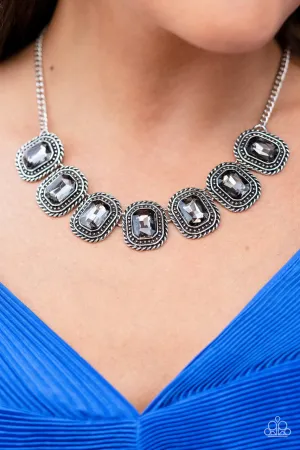 Iced Iron - Silver - Hematite Gem Rectangle Collar Paparazzi Short Necklace - 2022 GLOW Convention Exclusive
