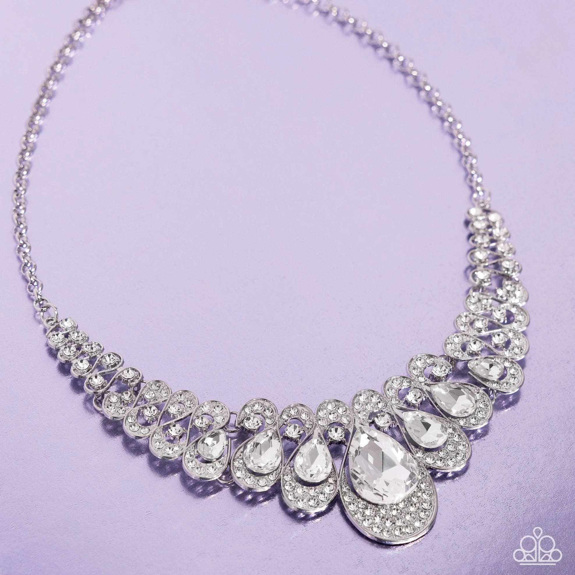 Infinite Idol - White - Teardrop Rhinestone Paparazzi Short Necklace - 2024 Empower Me Pink Exclusive
