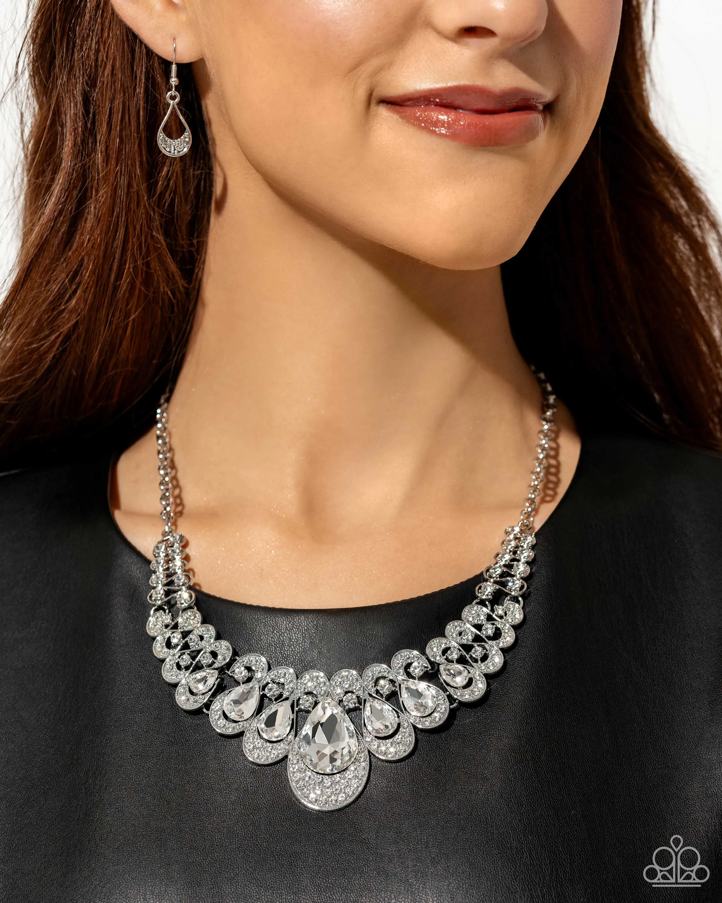 Infinite Idol - White - Teardrop Rhinestone Paparazzi Short Necklace - 2024 Empower Me Pink Exclusive