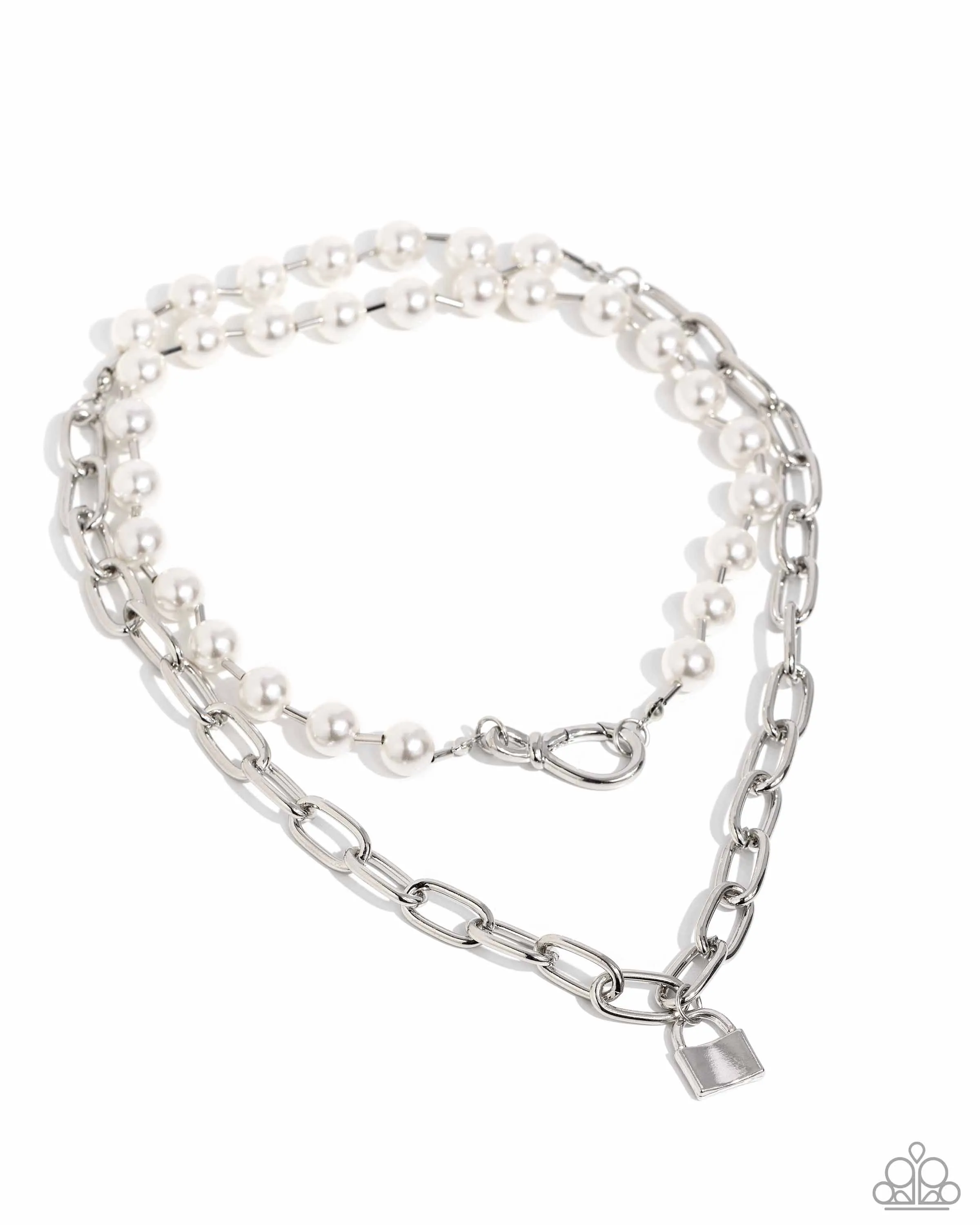 Infinite Industry - White - Pearl and Silver Chain with Padlock Paparazzi Necklace - August 2024 Life of the Party Exclusive