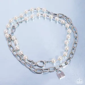 Infinite Industry - White - Pearl and Silver Chain with Padlock Paparazzi Necklace - August 2024 Life of the Party Exclusive