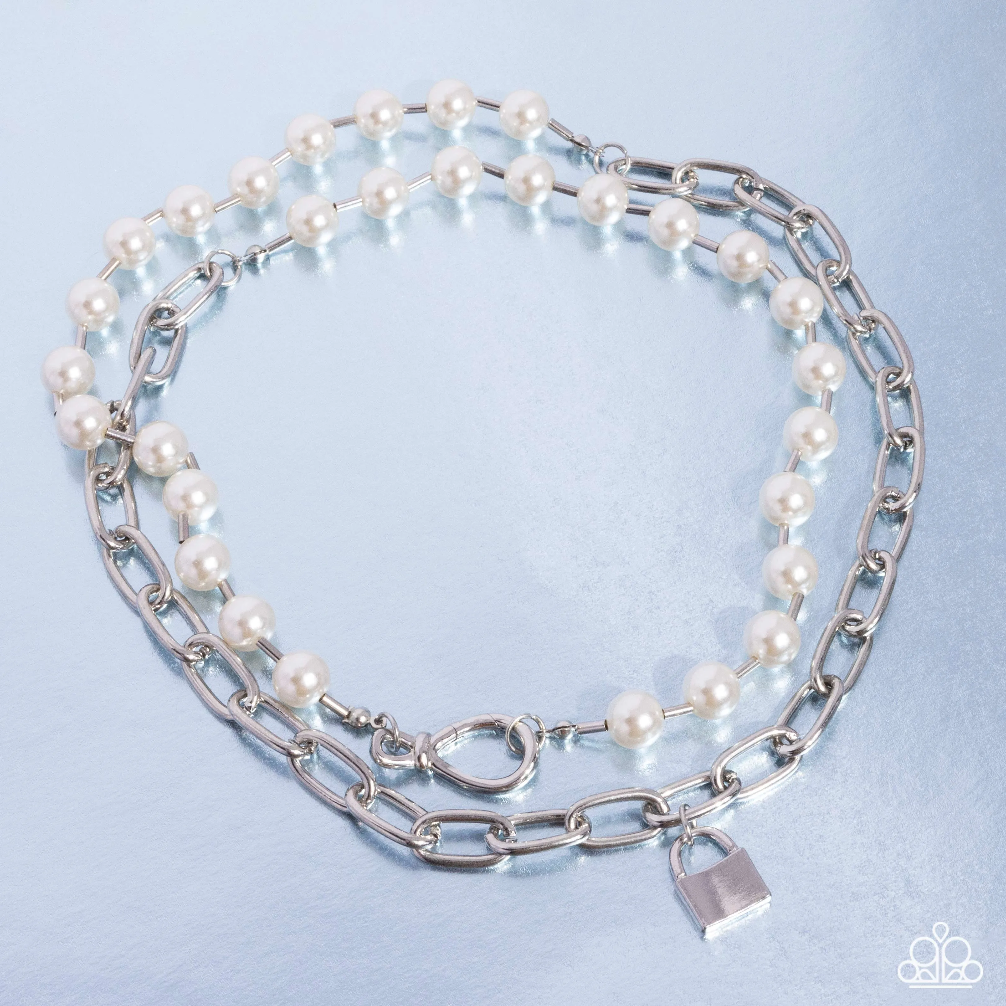 Infinite Industry - White - Pearl and Silver Chain with Padlock Paparazzi Necklace - August 2024 Life of the Party Exclusive