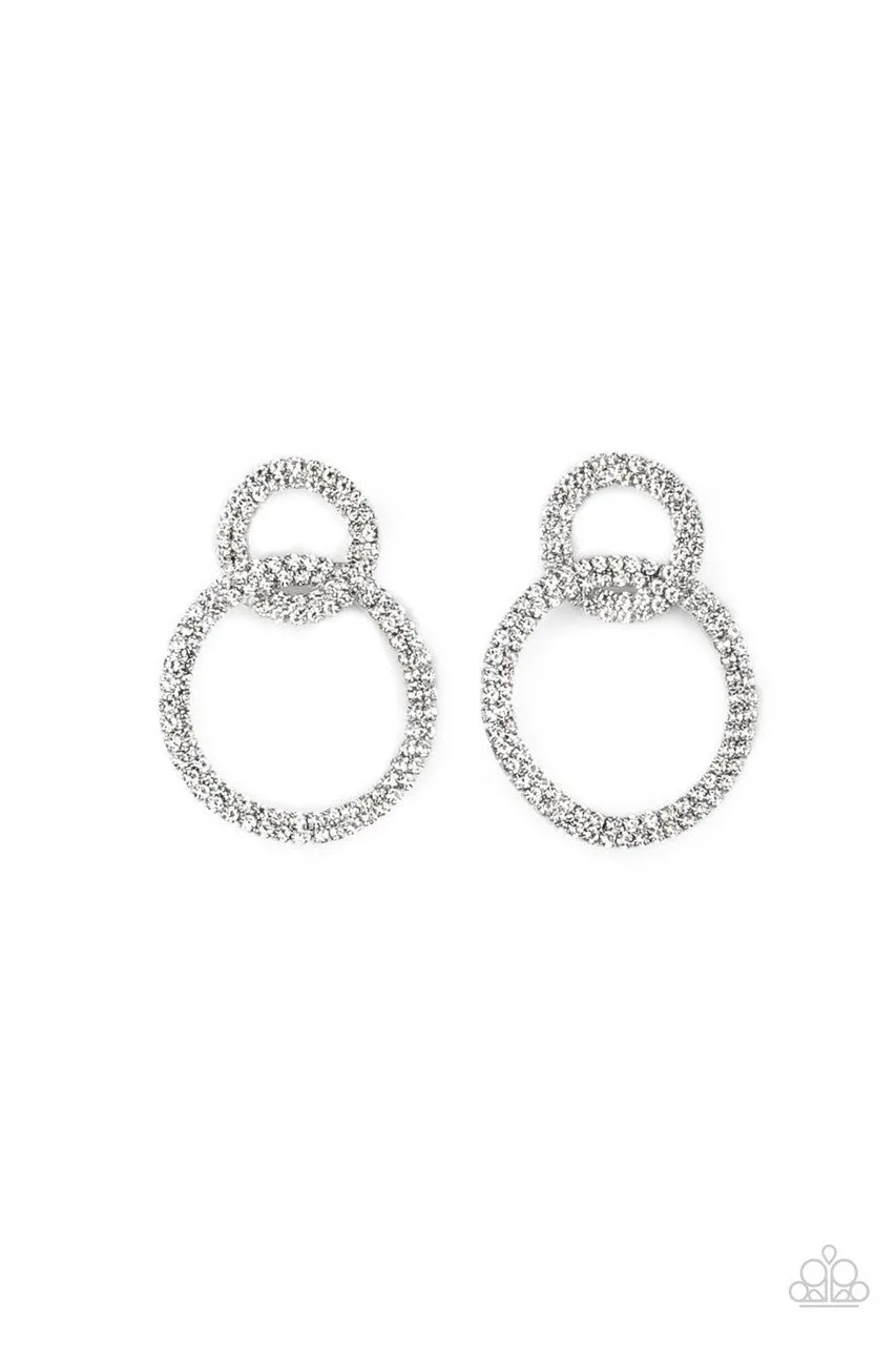 Intensely Icy - Black - White Rhinestone Gunmetal Paparazzi Post Earrings - December 2021 Life of the Party Exclusive