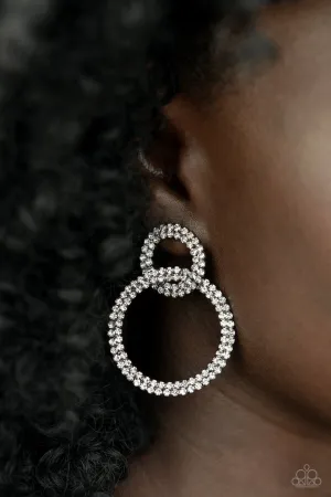 Intensely Icy - Black - White Rhinestone Gunmetal Paparazzi Post Earrings - December 2021 Life of the Party Exclusive