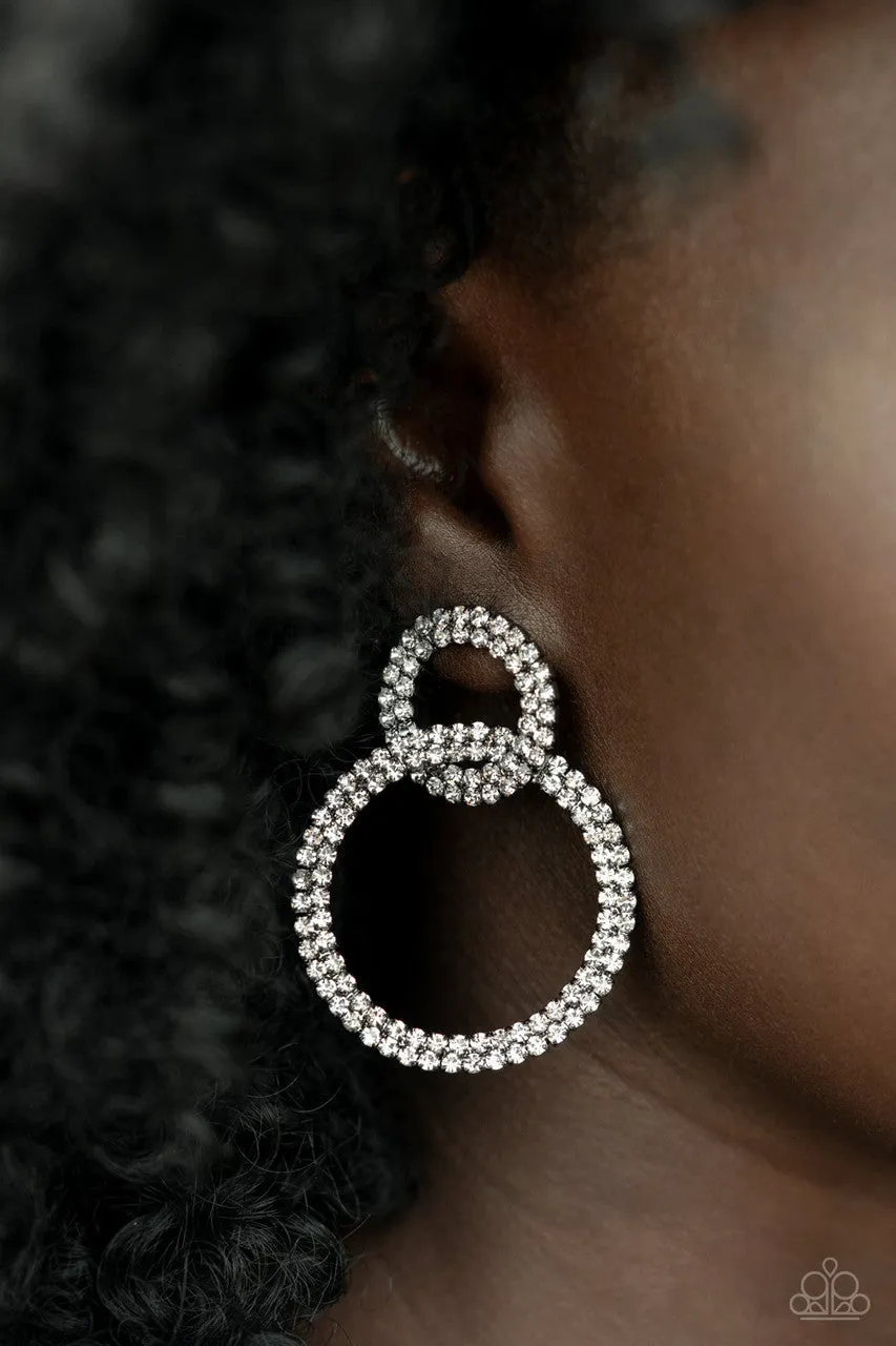 Intensely Icy - Black - White Rhinestone Gunmetal Paparazzi Post Earrings - December 2021 Life of the Party Exclusive