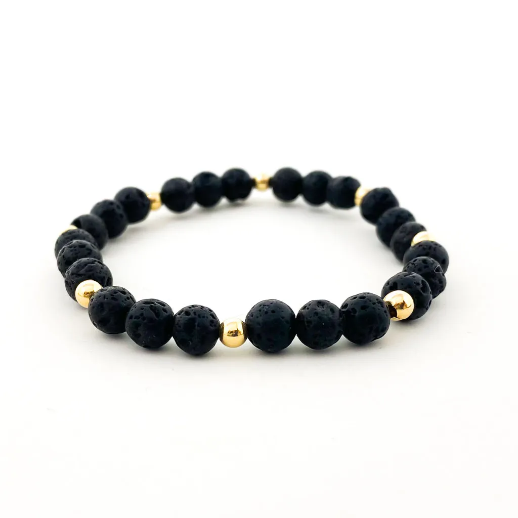 Isabelle Gold Accented Triple Lava Stone Bracelet | 6mm