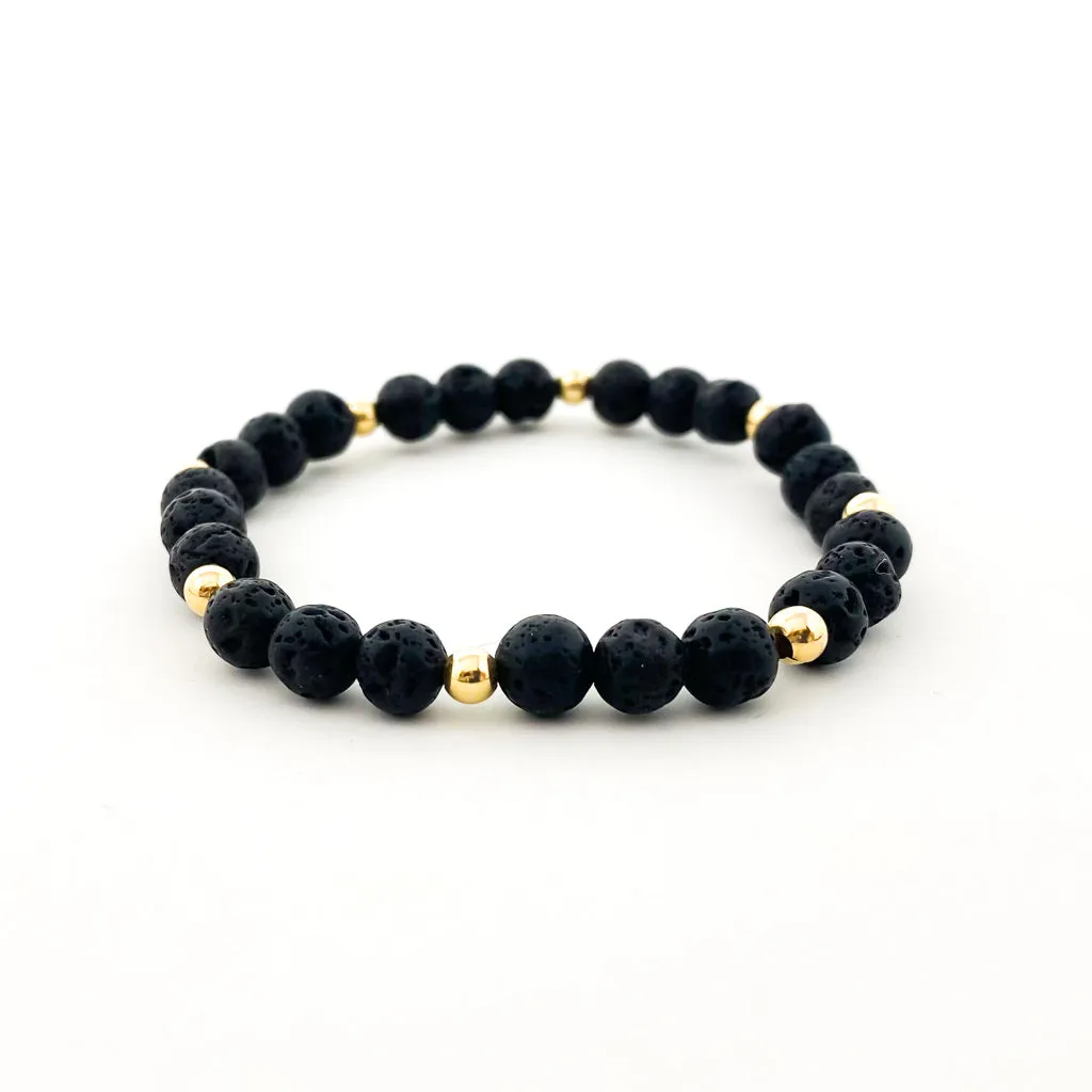 Isabelle Gold Accented Triple Lava Stone Bracelet | 6mm
