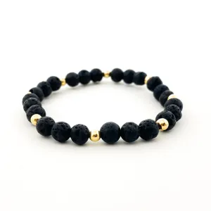 Isabelle Gold Accented Triple Lava Stone Bracelet | 6mm