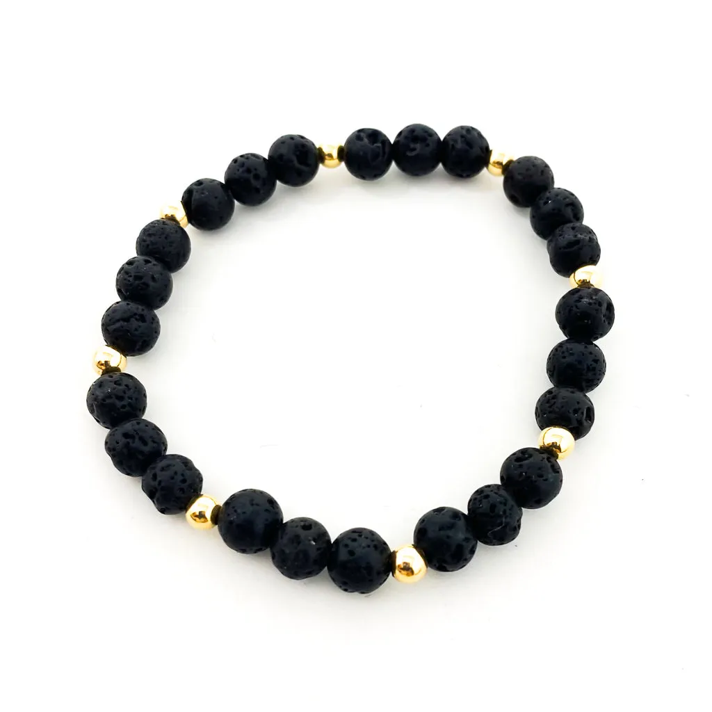 Isabelle Gold Accented Triple Lava Stone Bracelet | 6mm