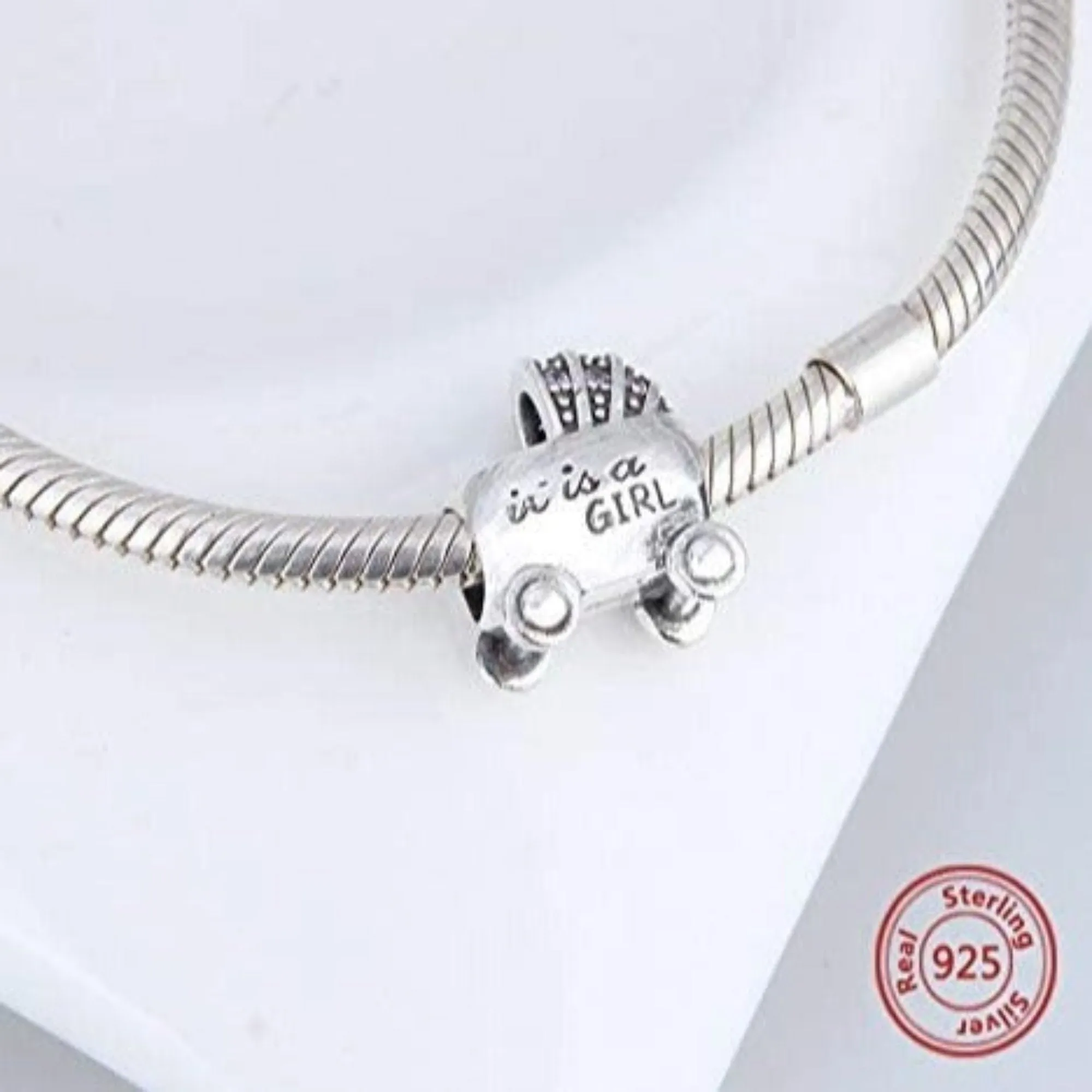 It's a Girl Baby Carriage Bead Charm