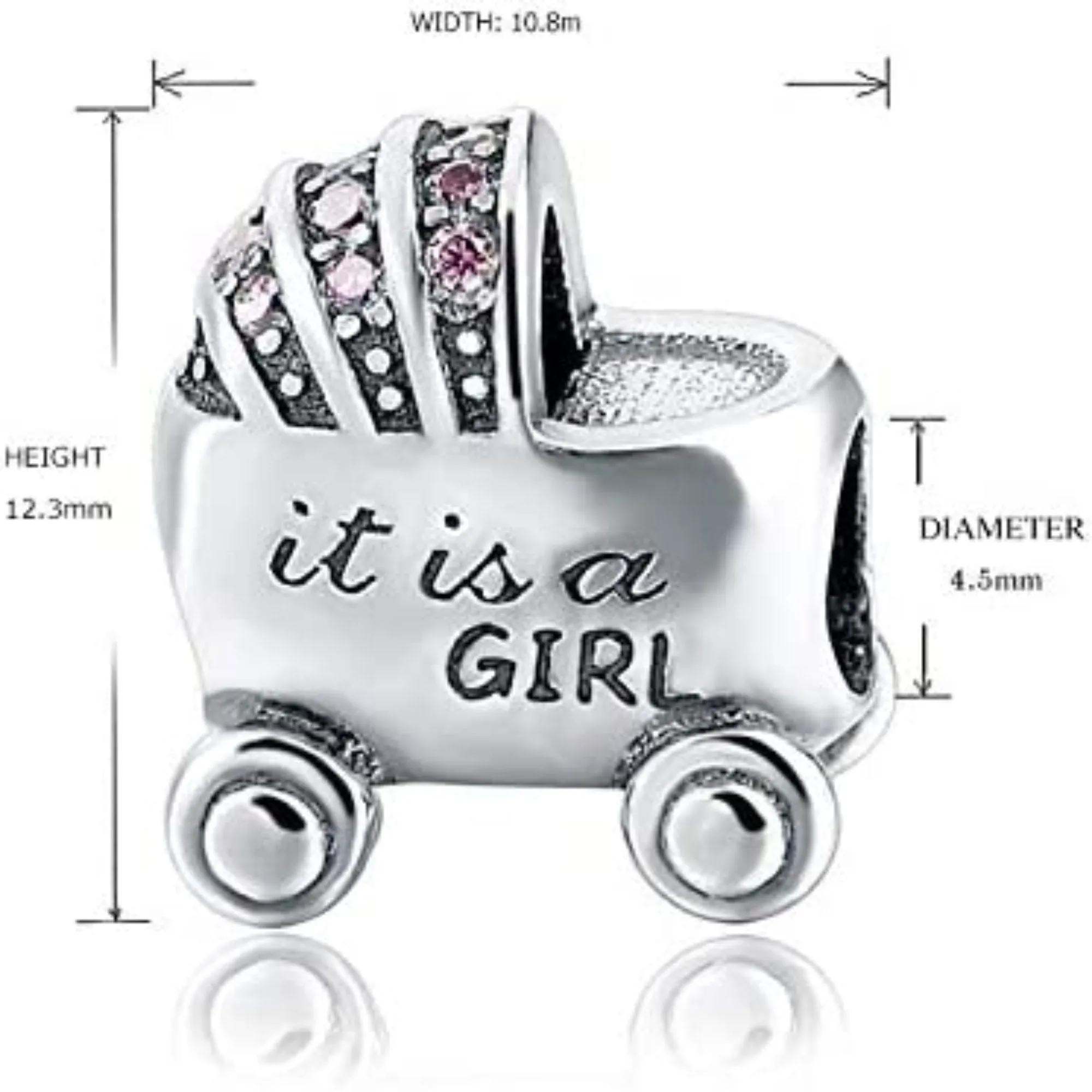 It's a Girl Baby Carriage Bead Charm